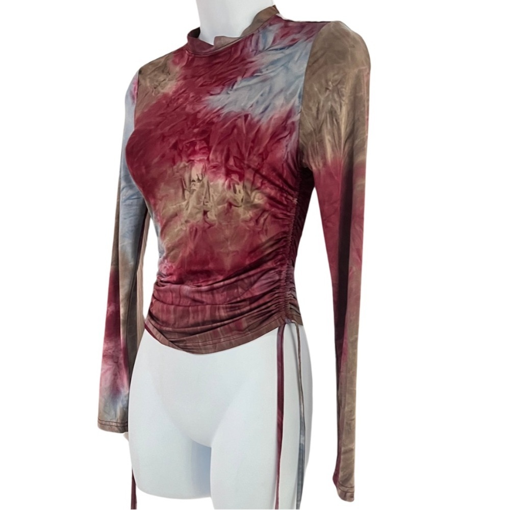 SHEIN Multicolor Tie-Dye Drawstring Knot Side Crop Top, Size 2 - Picture 4 of 8